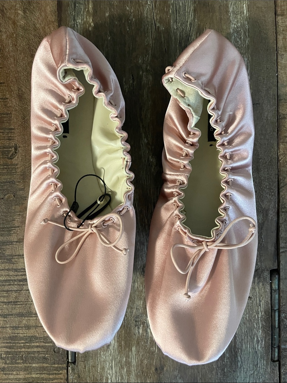 Zara Pink Satin Elastic-Top Ballet Flats with Bow